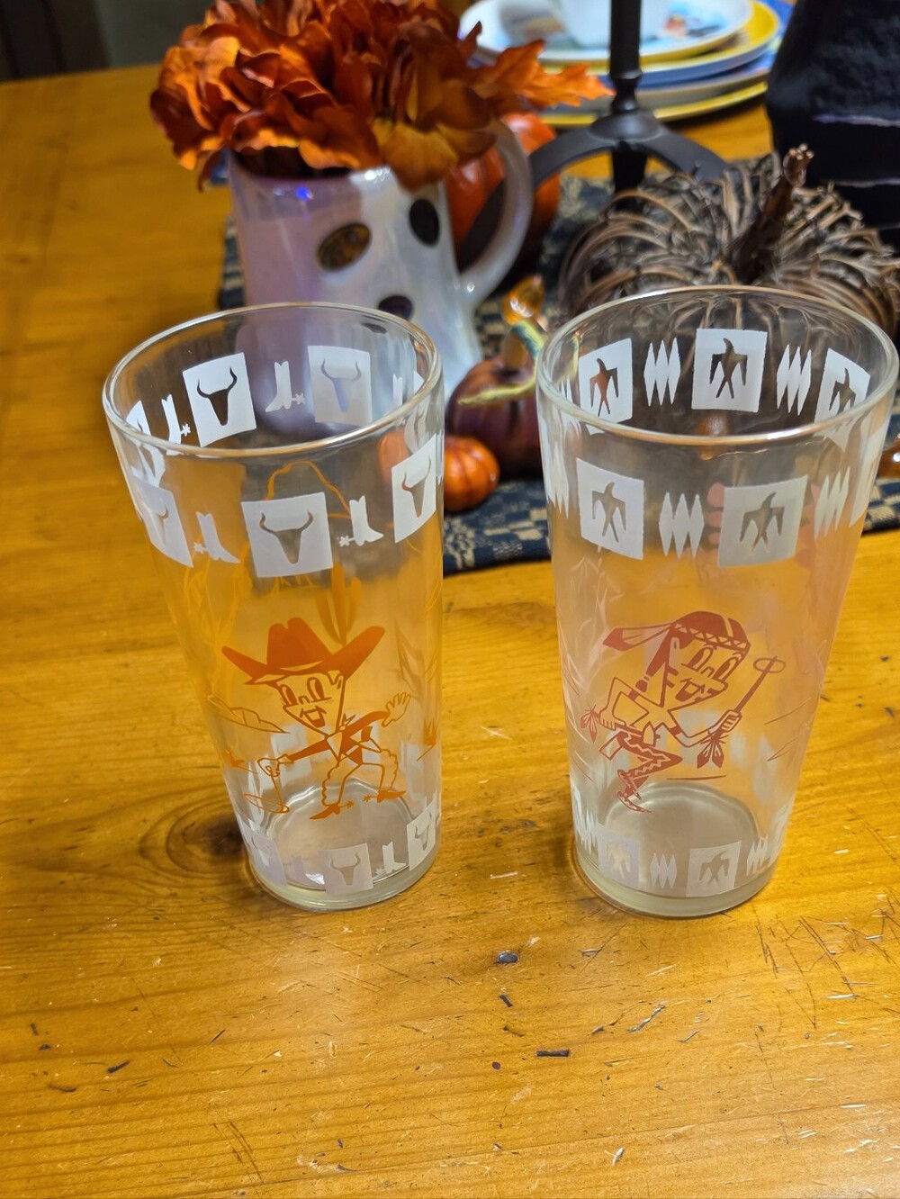 Vintage Hazel Atlas Retro Western Cartoon Glass Tumblers